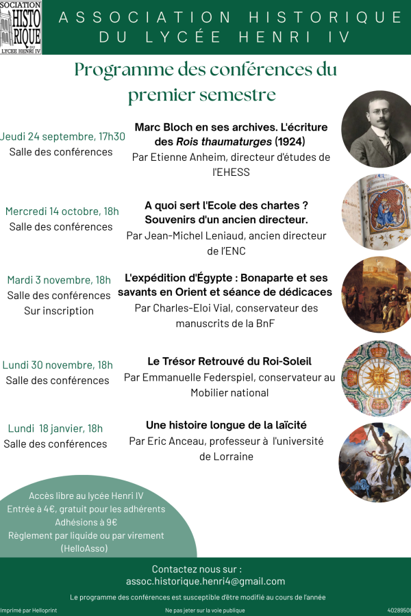 Programmation des conférences du premier semestre